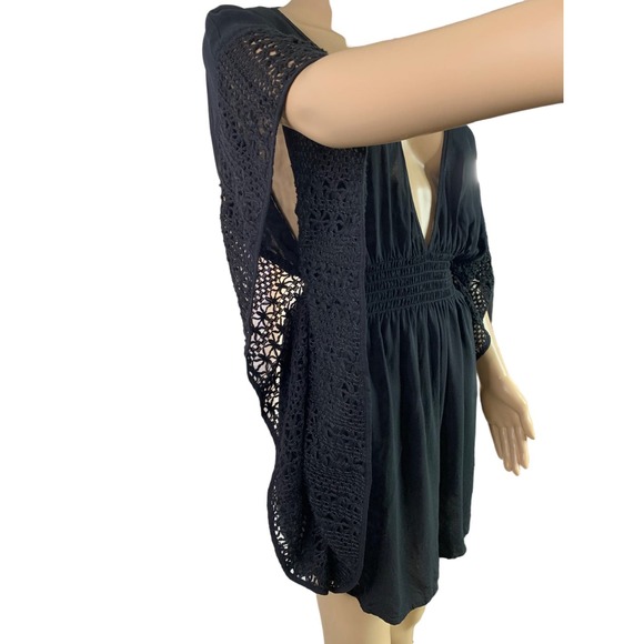 Victoria's Secret Boho Top Black Crochet Trim Plunging Neck Backless Size Large - Picture 5 of 11